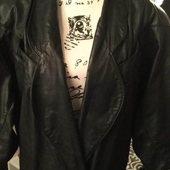 Vintage Full Length Black Leather Double Brst Coat - Picture 2 of 7